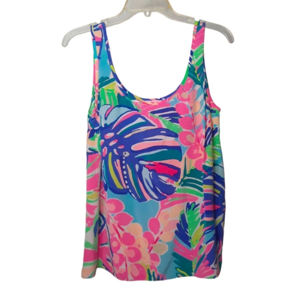 LILLY PULITZER Silk Cosmos Top Tank Resort Beach Summer Exotic Garden M 4 6 - Picture 3 of 8